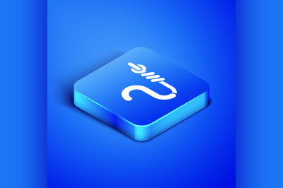 Isometric Fishing hook and worm icon isolated on blue background. Fish