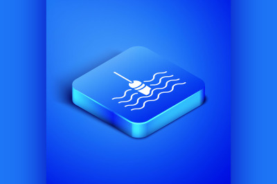 Isometric Fishing float in water icon isolated on blue background. Fis