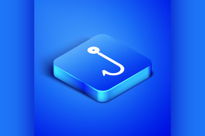 Isometric Fishing hook icon isolated on blue background. Fishing tackl