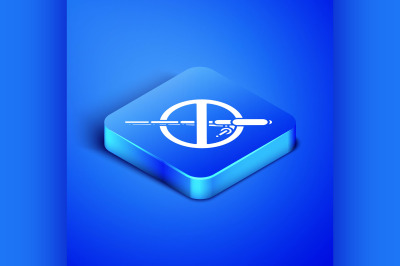 Isometric No fishing icon isolated on blue background. Prohibition sig