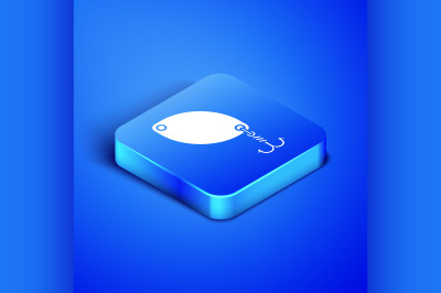 Isometric Fishing spoon icon isolated on blue background. Fishing bait