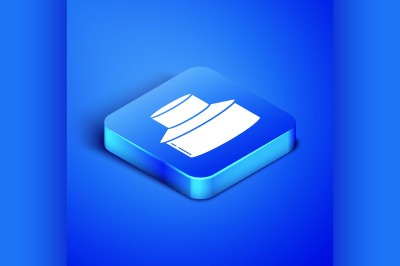 Isometric Beekeeper with protect hat icon isolated on blue background.