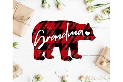 Grandma Bear svg, Buffalo plaid svg