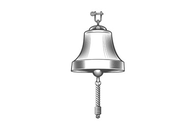 Ship Bell Engraving Emblem. Vector illustration.