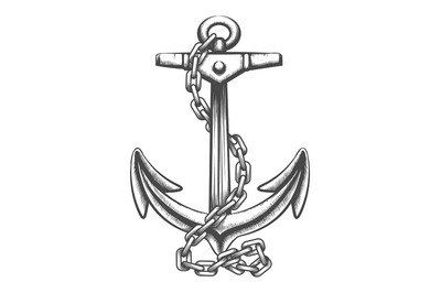 Anchor and Chains Tattoo in engraving Style. Vector Illustration.