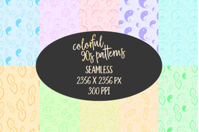 Seamless Colorful 90s Doodle Patterns