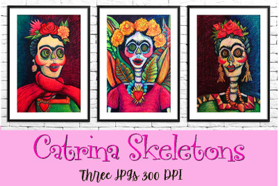 Catrina Skeletons Oil Pastel Clip Art