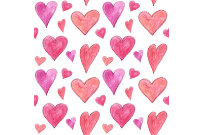 Love seamless pattern with watercolor hearts