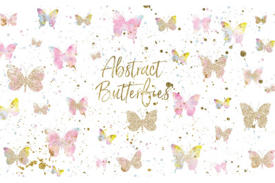 Watercolor and Gold Glitter Butterfly Clipart
