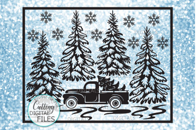 Christmas Truck with Trees Winter scene glass block sign svg pdf desig