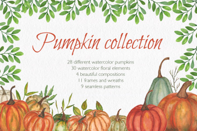 Autumn. Pumpkin collection. Watercolor clipart.