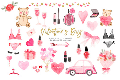 Valentines Day Cliparts, Pink Watercolor Heart Clipart,