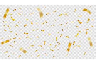 Christmas golden confetti. Flying paper confetti stripes, falling gold