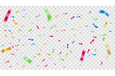 Colorful falling confetti. Flying color foil stripes, festival celebra