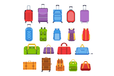 Baggage suitcases. Luggage and handle bags, backpacks, leather case, t