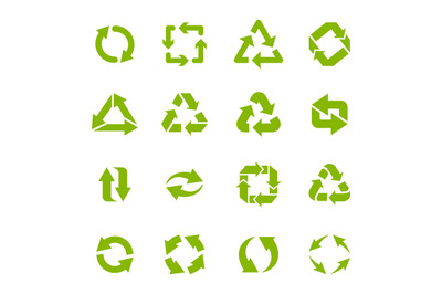 Recycle arrows. Garbage circular recycling icons, eco protection eleme