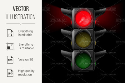 Traffic light with red on