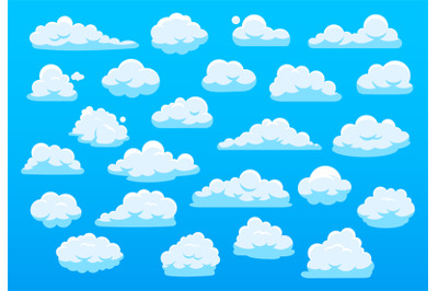 Cute cartoon clouds. Blue sky with cute cartoon cloud&2C; nature white cl