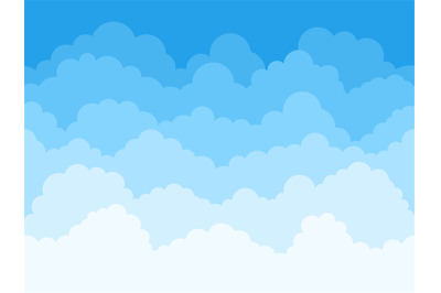 Cartoon sky clouds background. Fluffy clouds in blue sky&2C; cloudscape s