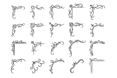 Decorative angle borders. Vintage calligraphic corners, decorative ant