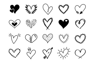 Doodle love heart. Loving cute hand drawn sketched hearts, doodle vale