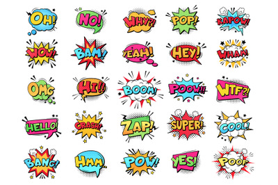 Comic speech bubble. Cartoon comic book text clouds. Comic pop art boo