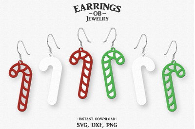 Christmas Earring Svg, Candy Cane Earring, Stacked, Cut File