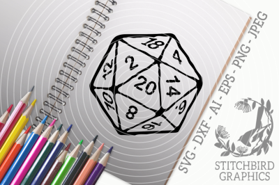 D20 Natural 20 White Distressed SVG DXF, Instant Download, Stitchbird