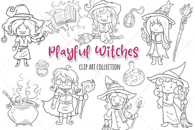 Playful Witches Fantasy Digital Stamps