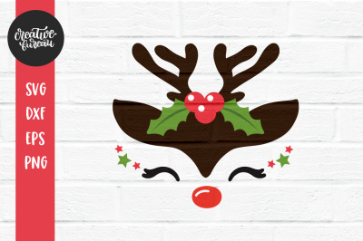 Cute Reindeer Face SVG DXF, Christmas Reindeer SVG Cut FIile