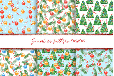 6 watercolor christmas patterns