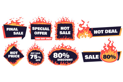 Hot sale badges. Fire deal banner&2C; hot price badge and promotion offer