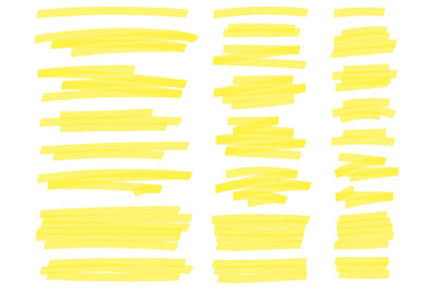 Highlight marker lines. Yellow text highlighter markers strokes, highl