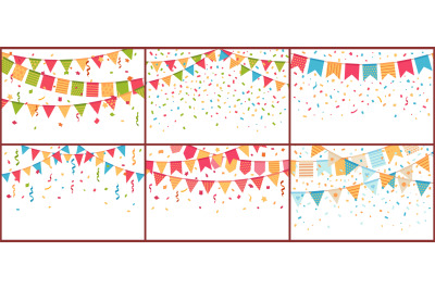 Birthday party bunting and confetti. Color paper streamers, confettis