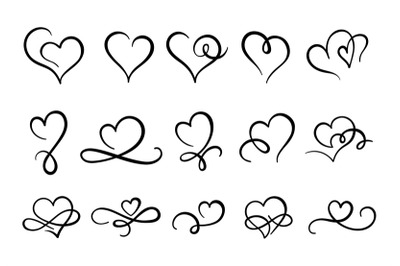 Love hearts flourish. Heart shape flourishes, ornate hand drawn romant