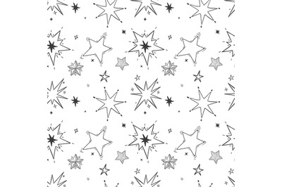 Seamless hand drawn stars pattern. Doodle star, sketch night sky vecto