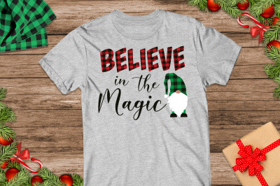 Believe In Magic, Gnome Buffalo Plaid Svg