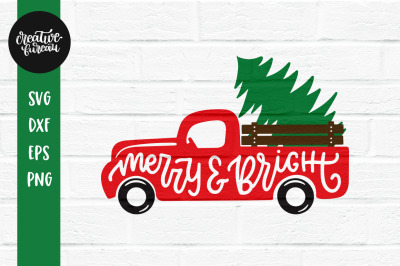 Merry and Bright Christmas Truck SVG DXF Cut File