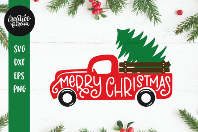 Merry Christmas Truck SVG DXF Cut File, Red Vintage Truck SVG Cut File