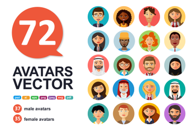 72 Avatar icons vector people collection