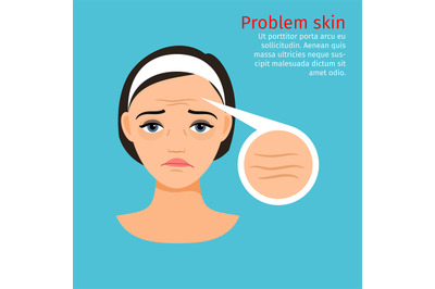 Woman face problem skin with wrinkles