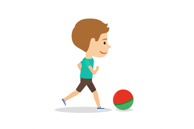 Little boy running with ball