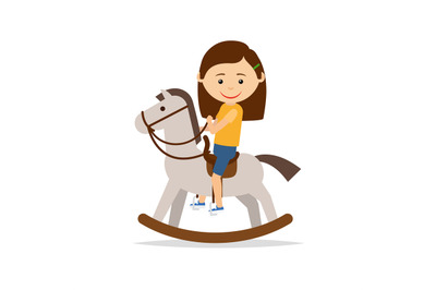 Little girl riding a toy horse