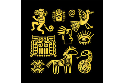 Aztec ancient animal golden symbols