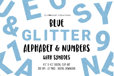 Blue Glitter Alphabet &amp; Numbers with Symbols