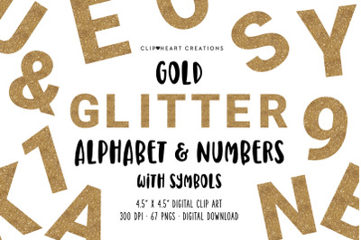 Gold Glitter Alphabet &amp; Numbers with Symbols