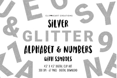 Silver Glitter Alphabet &amp; Numbers with Symbols