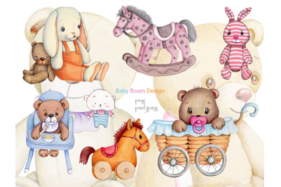 Baby Room. Watercolor toys.