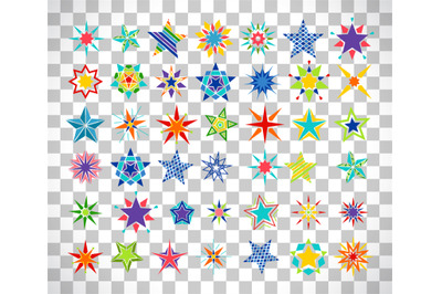 Colorful cartoon stars on transparent background