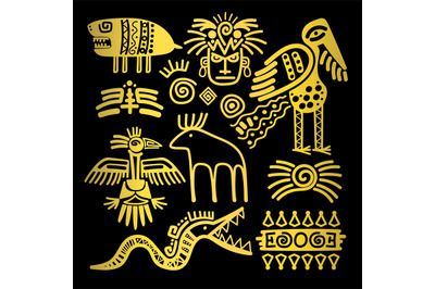 Golden Indian traditional signs and symbols